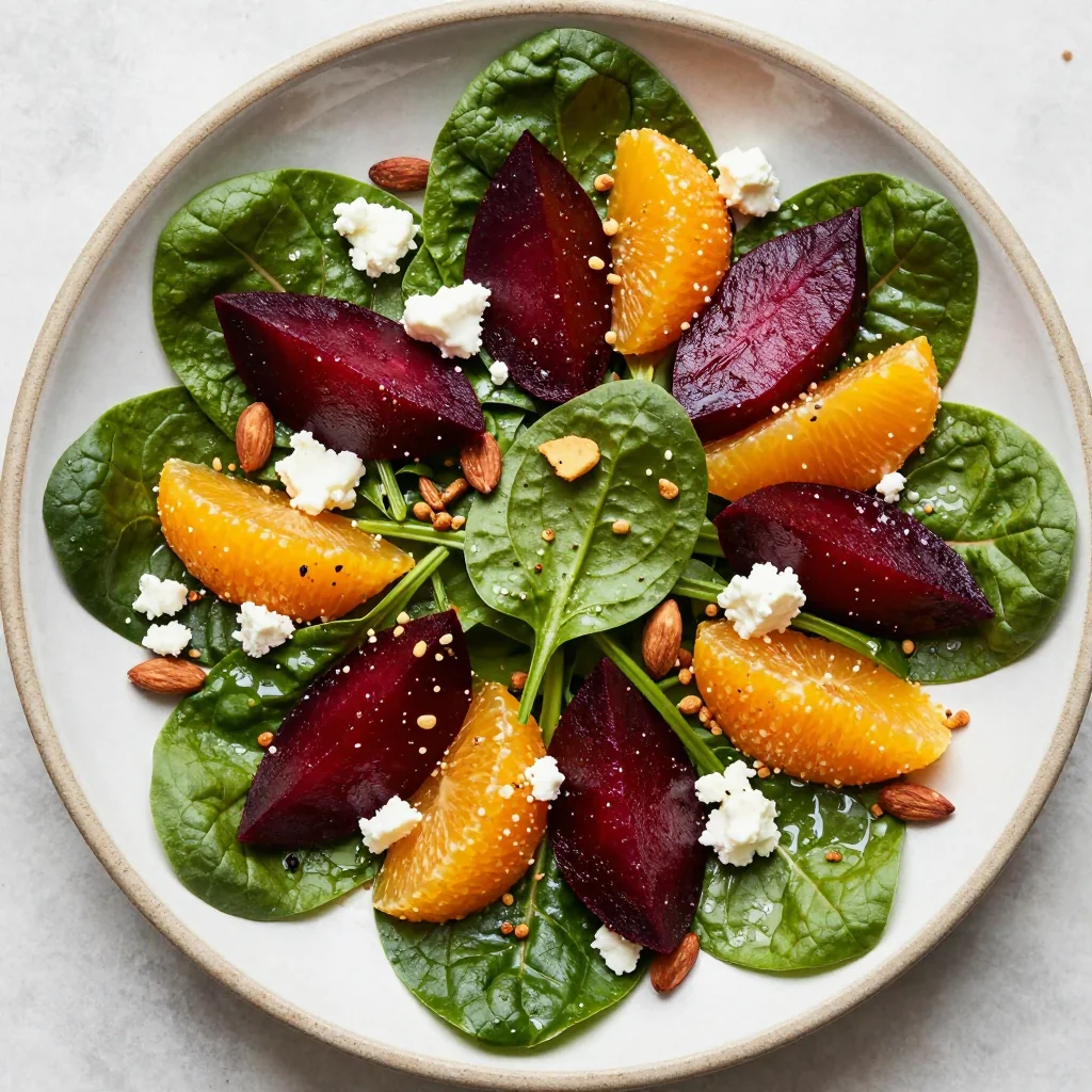 warm citrus and spinach salad with roasted beets and almonds