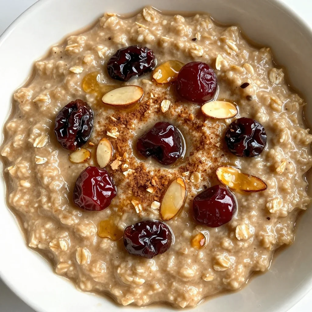 Warm Spiced Oatmeal with Dried Cherries and Almonds for Winter