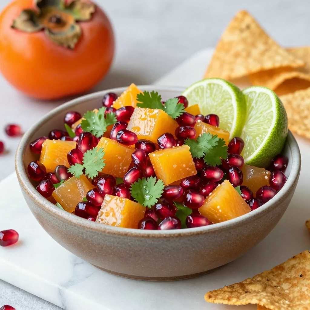 persimmon and pomegranate salsa with cilantro and lime for holiday parties