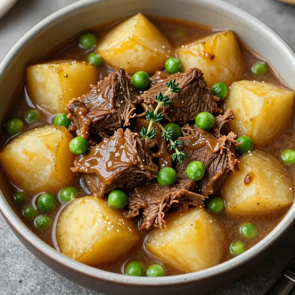 Winter Comfort Slow Cooker Beef and Potato Stew with Peas