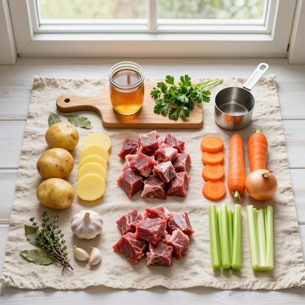 All ingredients for Beef Stew with Potatoes and Carrots
