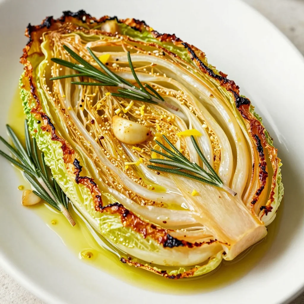 warm lemon roasted cabbage with garlic and rosemary
