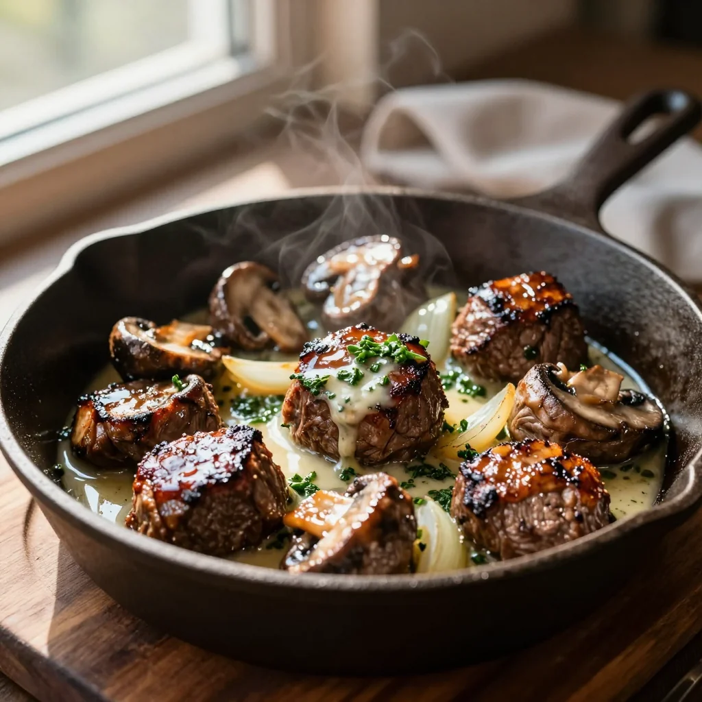 Garlic Butter Steak Bites with Mushrooms and Onions