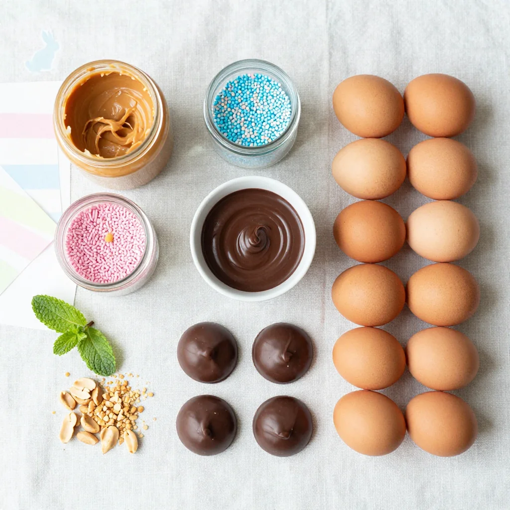 All ingredients for Peanut Butter Eggs with Chocolate Coating for Easter
