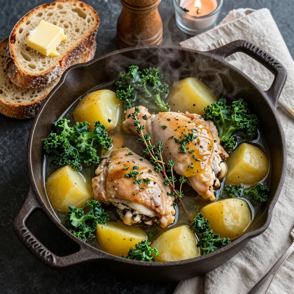 slow cooker chicken stew with potatoes and kale for cold winter nights