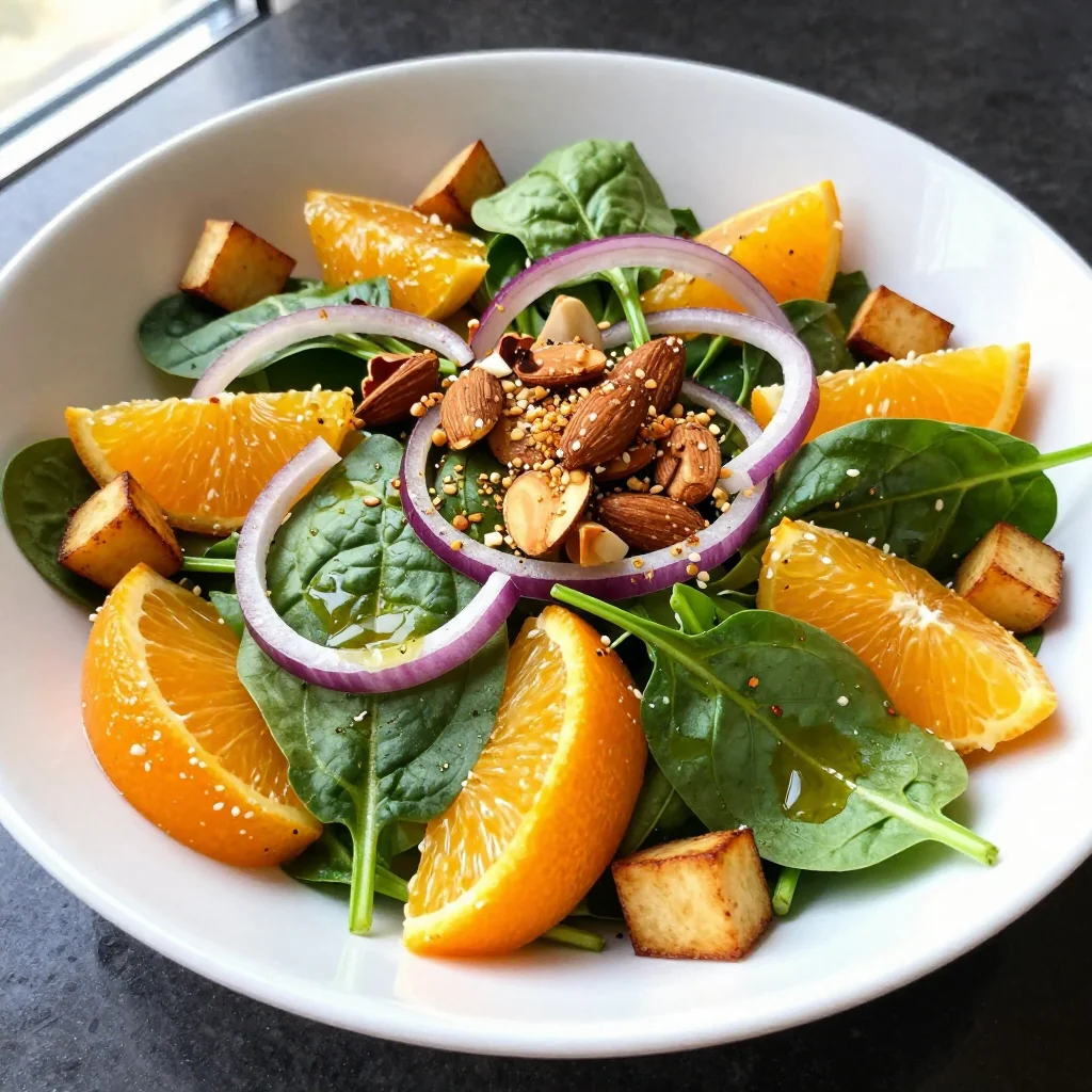 low calorie citrus and spinach salad with roasted parsnips
