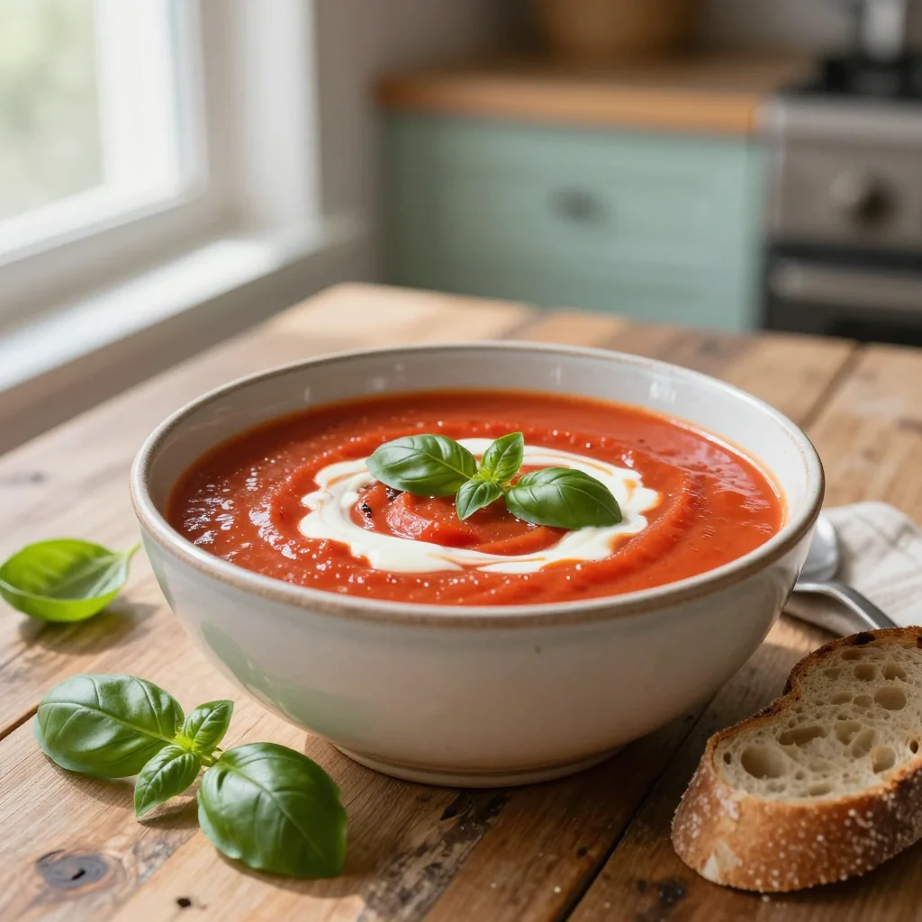 Creamy Tomato Soup with Fresh Basil