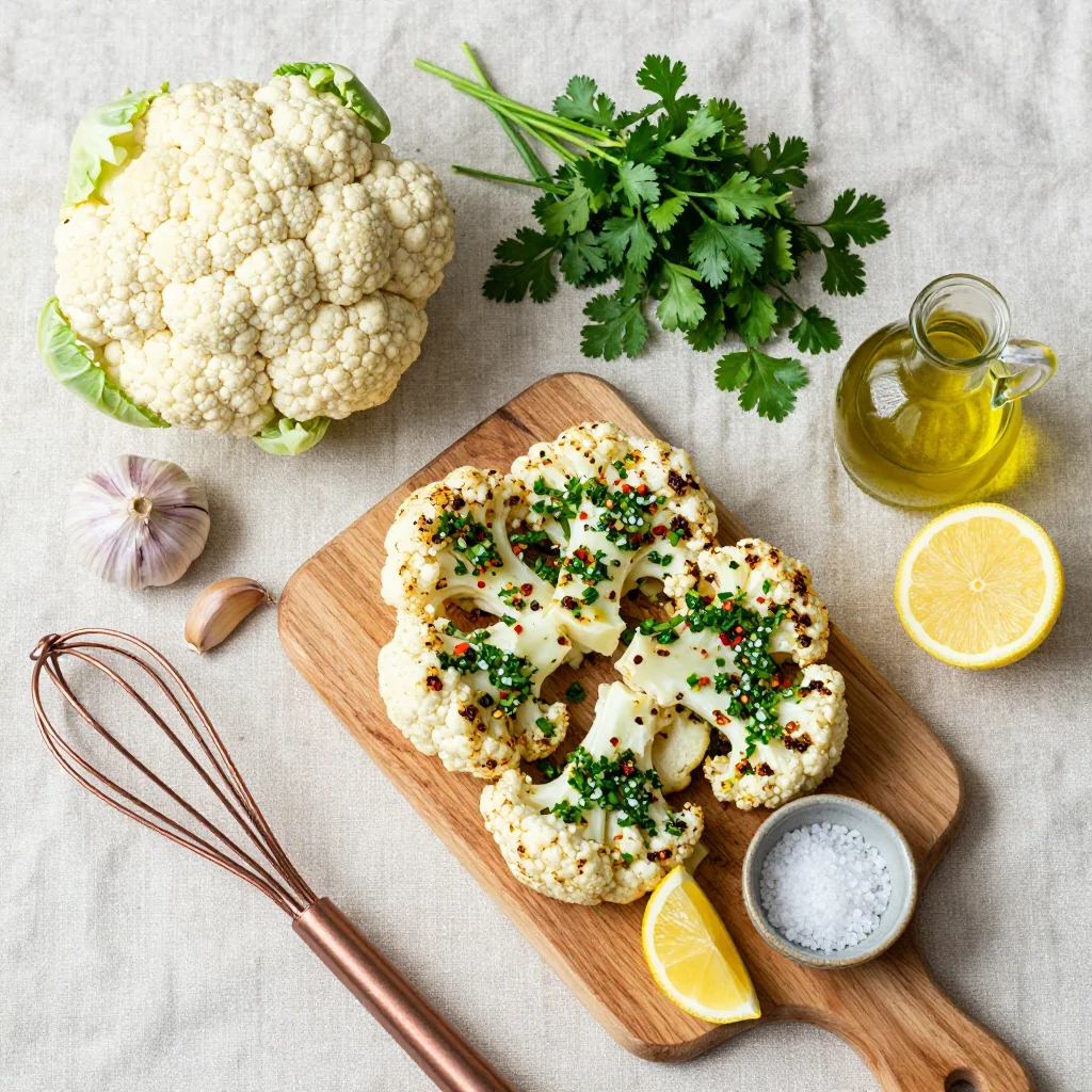 All ingredients for Roasted Cauliflower Steaks with Chimichurri