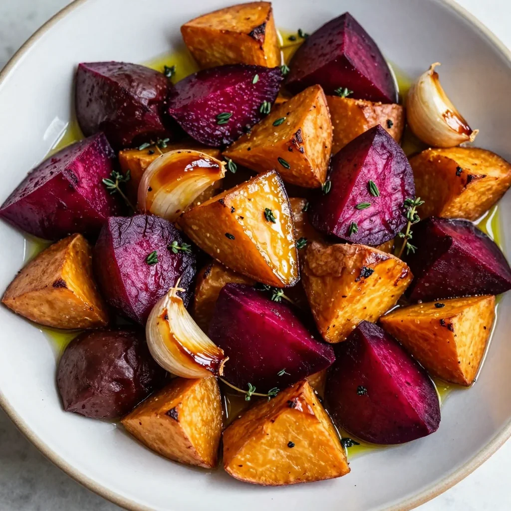 warm roasted garlic sweet potato and beet medley for healthy dinners