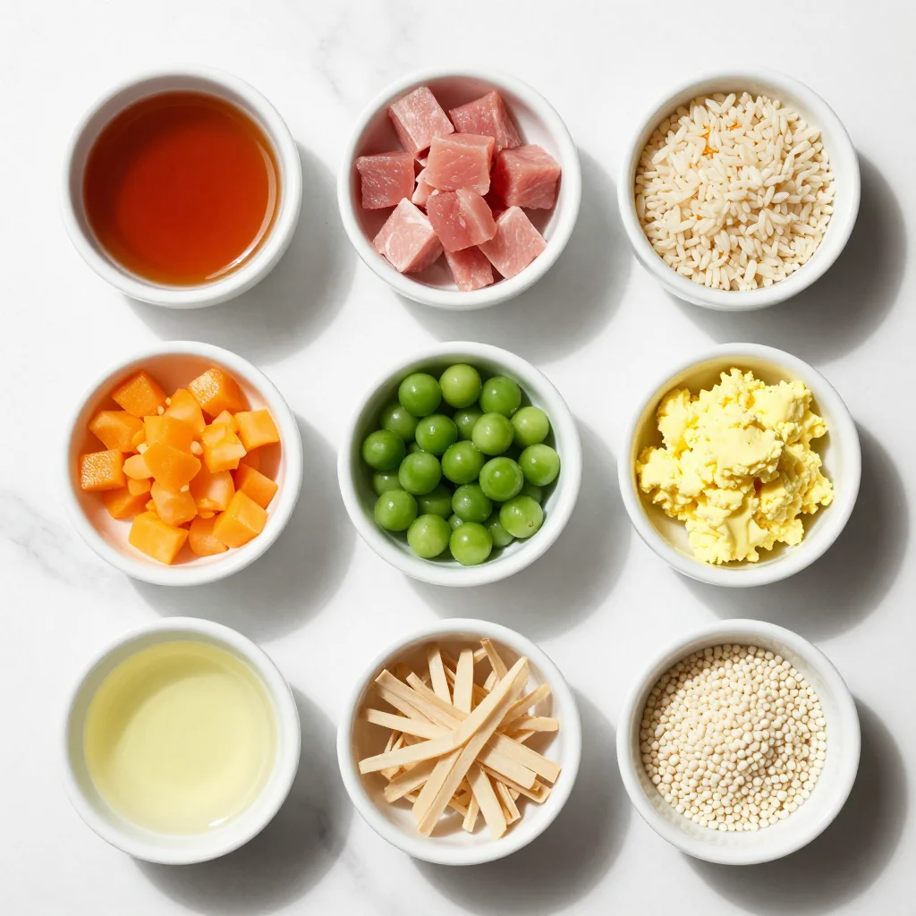 All ingredients laid out for Chicken Fried Rice with Vegetables and Egg