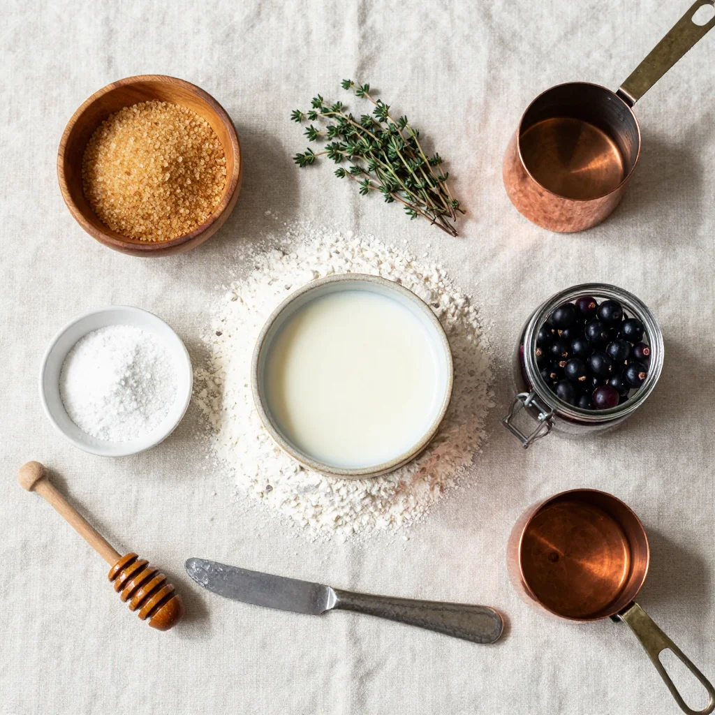 All ingredients for Traditional Irish Soda Bread with Buttermilk and Currants
