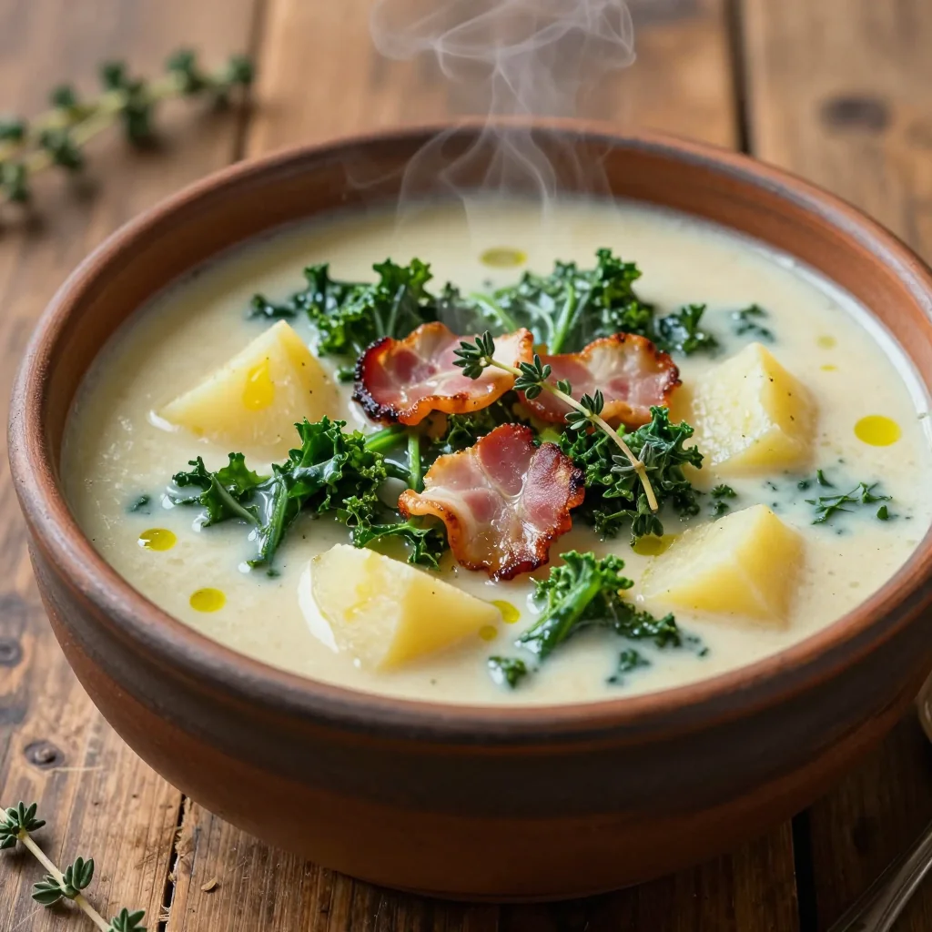 comforting creamy potato and kale soup for cold winter days