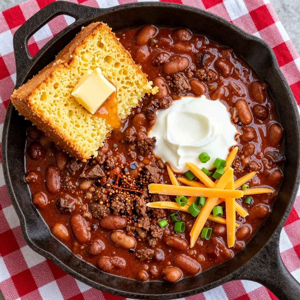 NFL Playoff Chili with Cornbread and Sour Cream