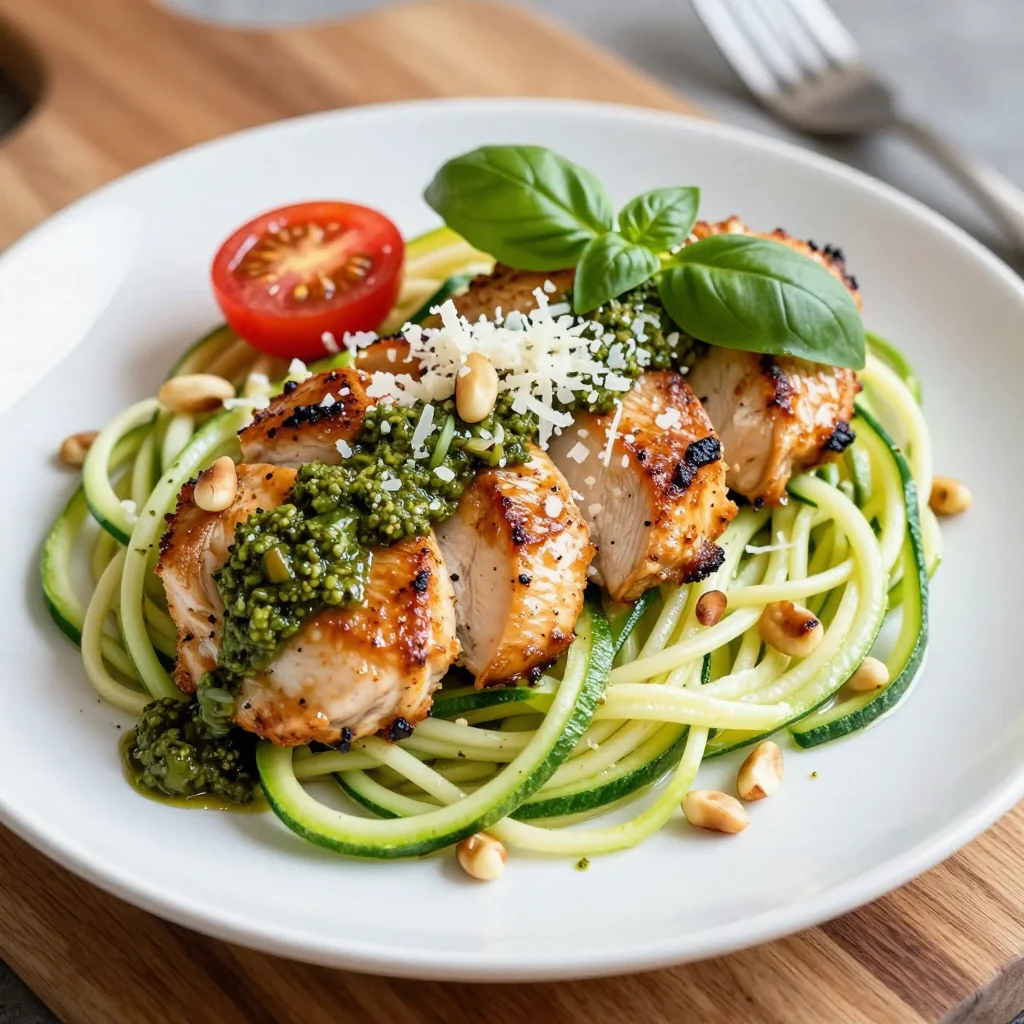 Meal Prep Pesto Chicken with Zucchini Noodles for Low-Carb
