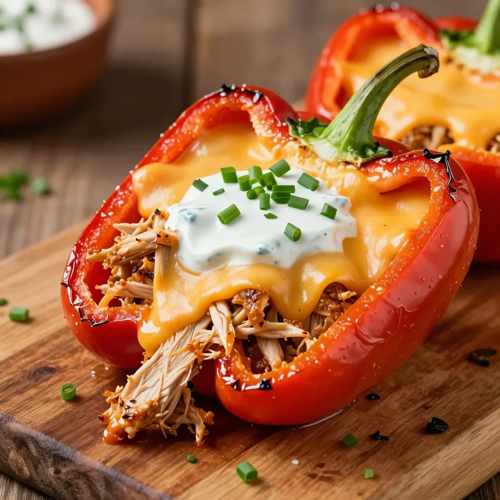 NFL Playoff Keto Buffalo Chicken Stuffed Peppers for Game Day