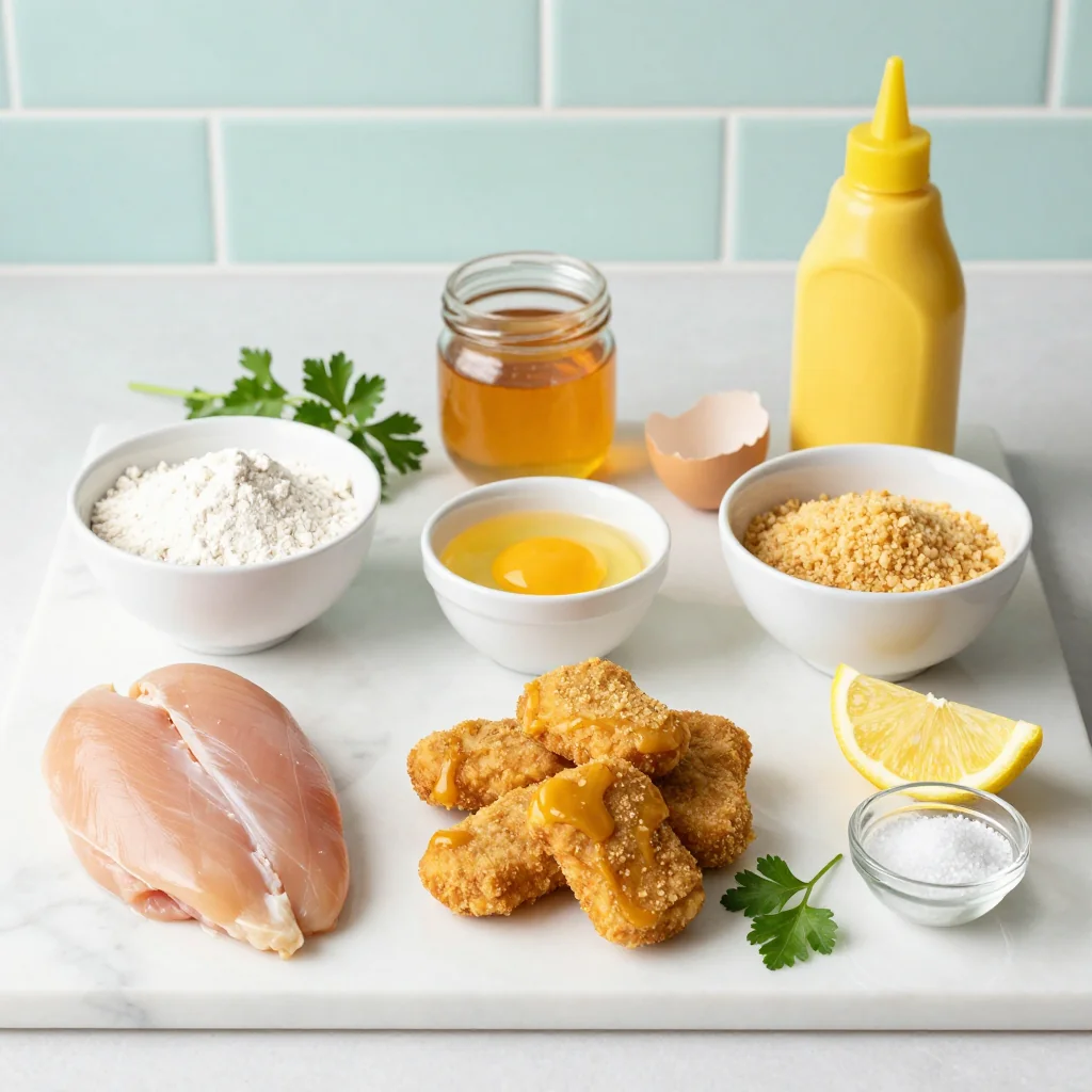 All ingredients for Homemade Chicken Nuggets with Honey Mustard