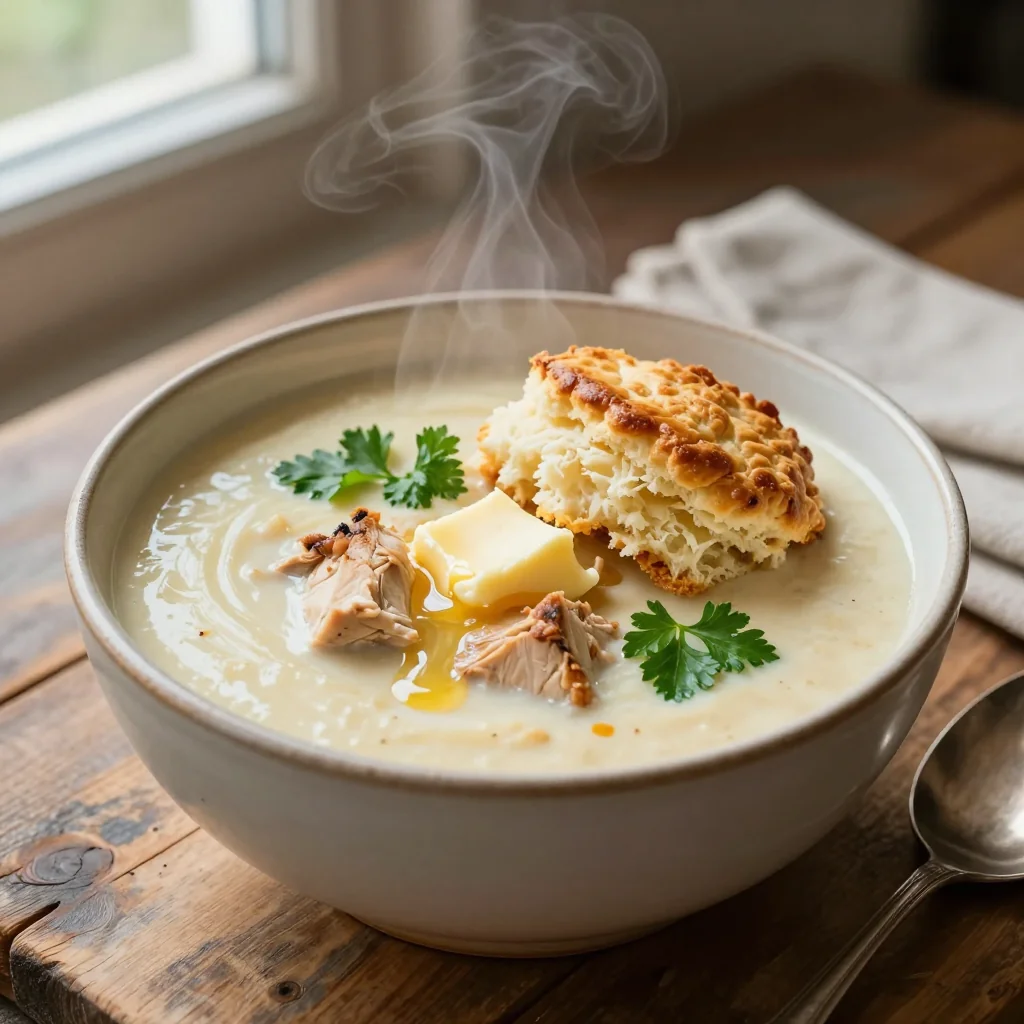 Chicken Pot Pie Soup with Biscuit Topping