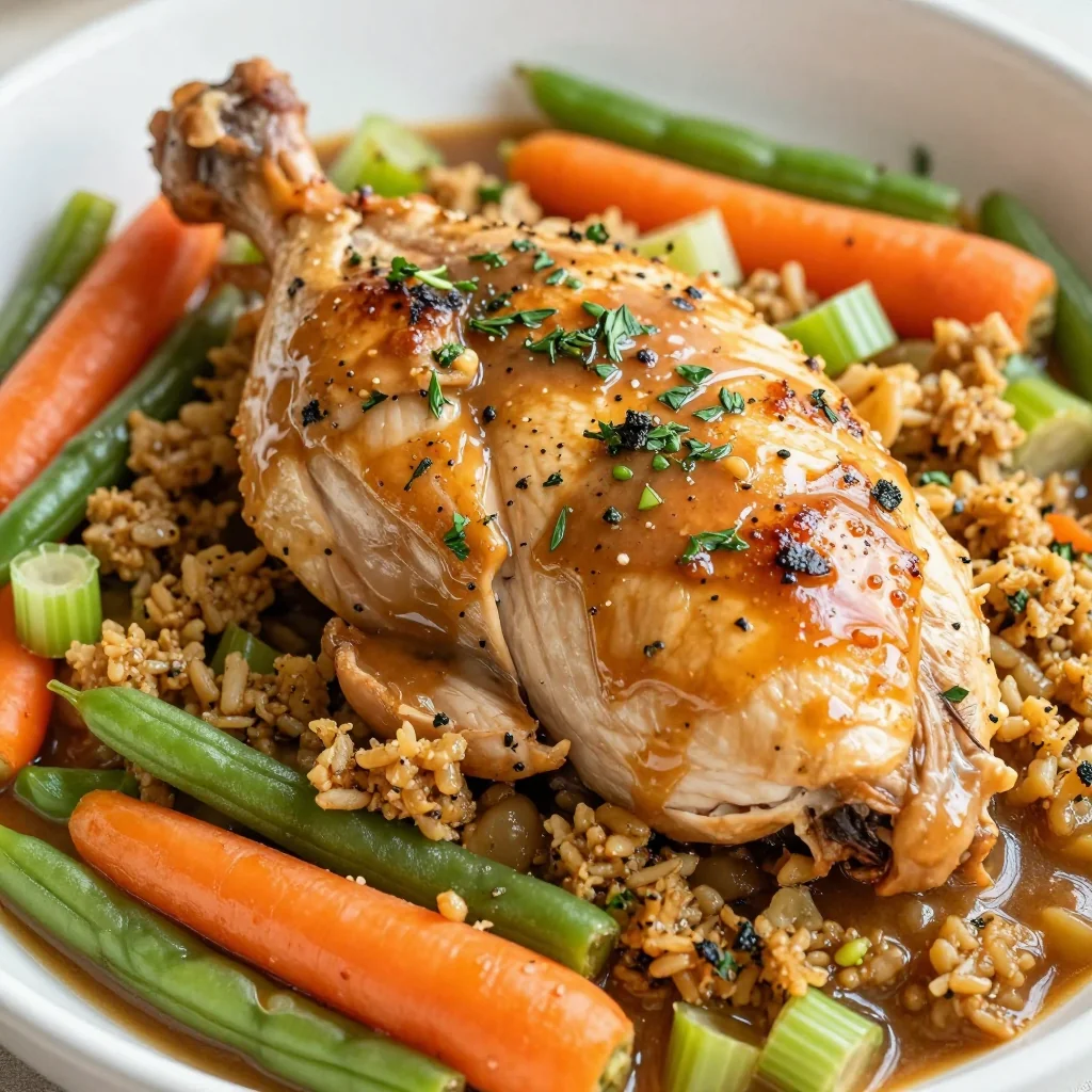 Easy Slow Cooker Chicken and Stuffing with Veggies and Gravy