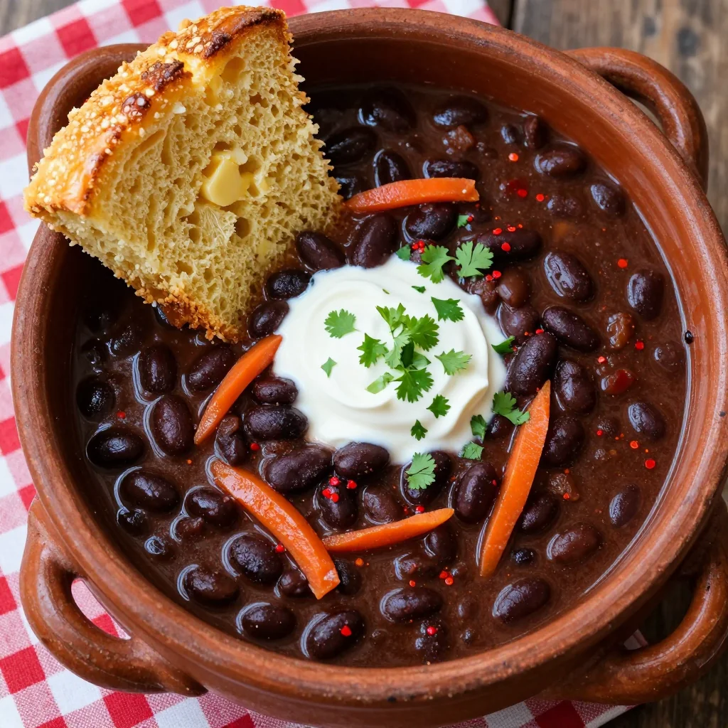 Pantry Clean Out Slow Cooker Black Bean Chili with Cornbread