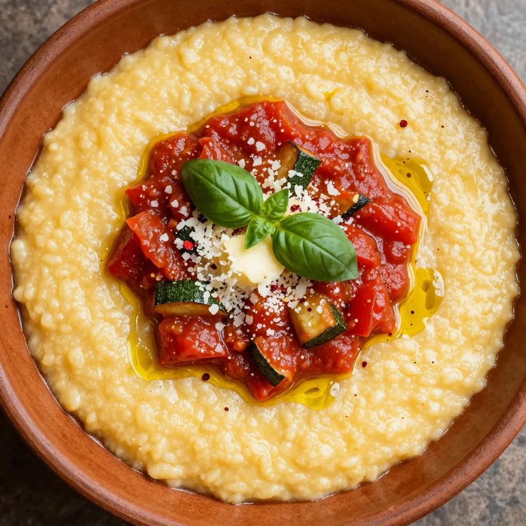 Easy Creamy Polenta with Marinara Veggies