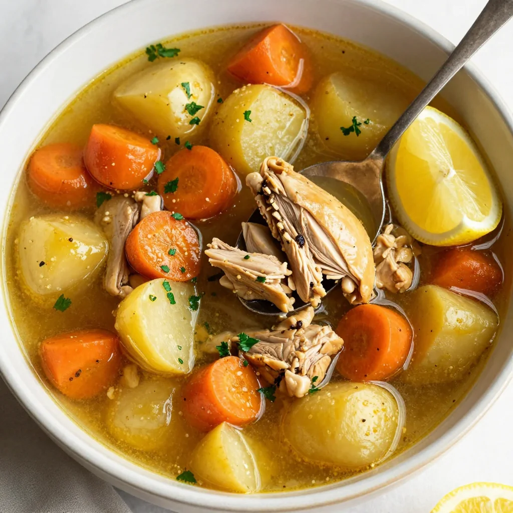 slow cooker chicken and root vegetable stew with lemon and garlic for family