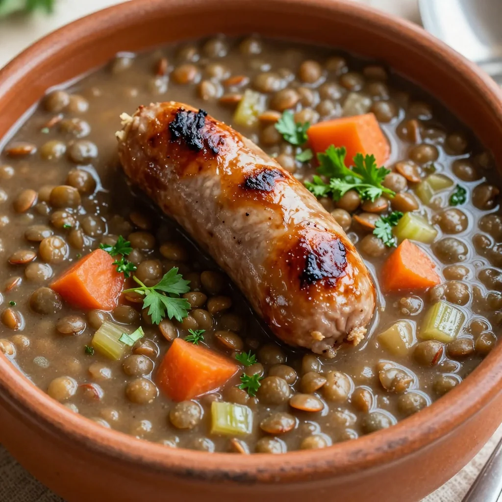 Hearty Lentil Soup with Sausage for a Winter Lunch