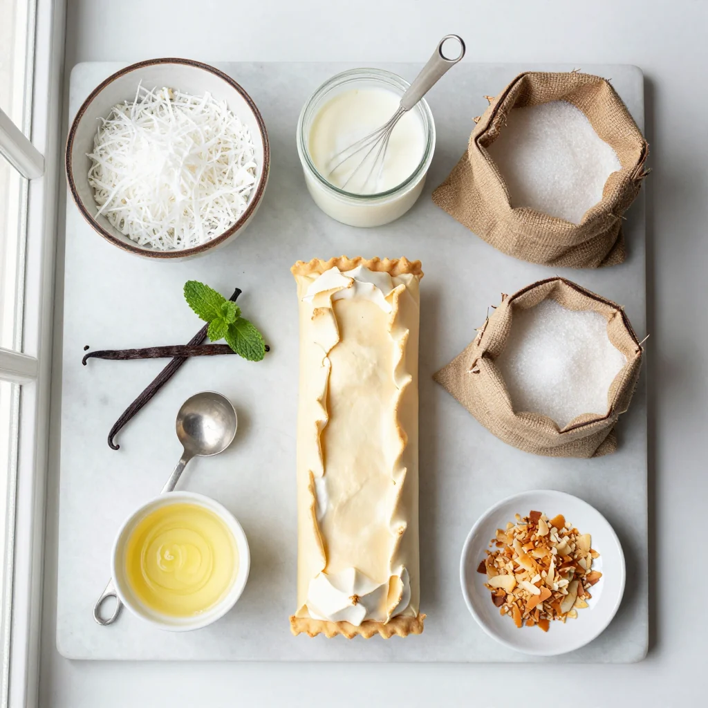 All ingredients for Old Fashioned Coconut Cream Pie with Meringue