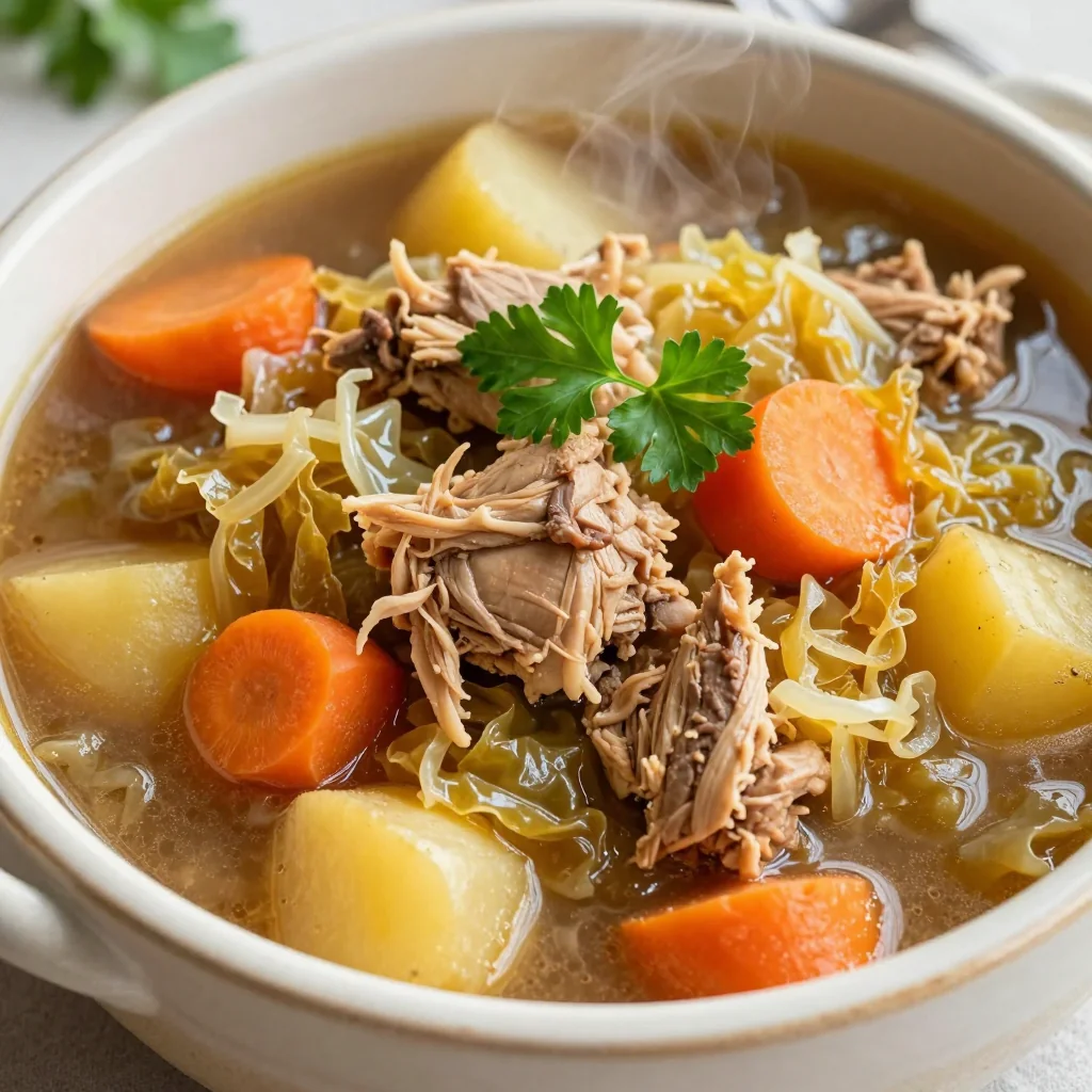 slow cooker chicken and cabbage stew with root vegetables for cold days
