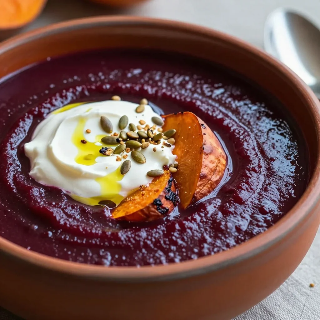 creamy roasted sweet potato and beet soup for warm winter dinners