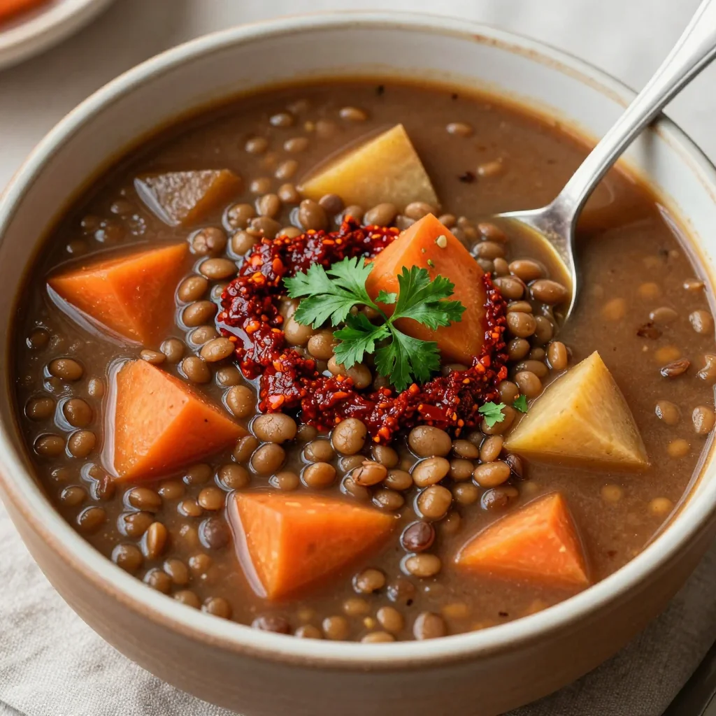 hearty slow cooker lentil and root vegetable soup for cold evenings