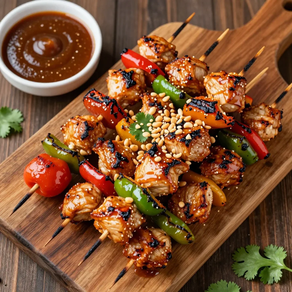 Meal Prep Chicken and Veggie Skewers with Peanut Marinade for Easy Grilling