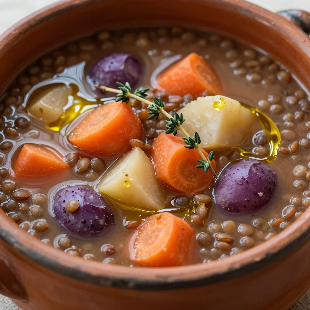 warm onepot lentil soup with root vegetables to help you reset
