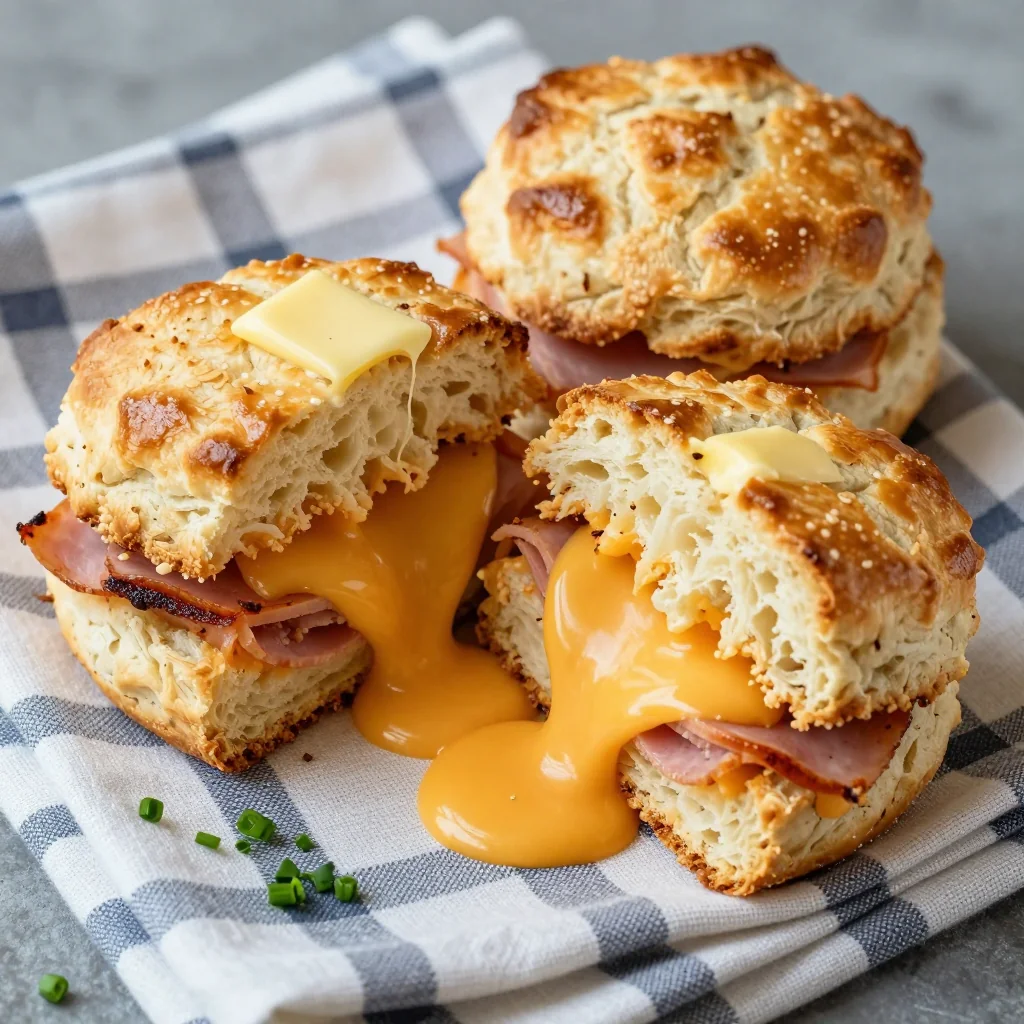 Easy Breakfast Sliders with Ham and Cheese on Biscuits