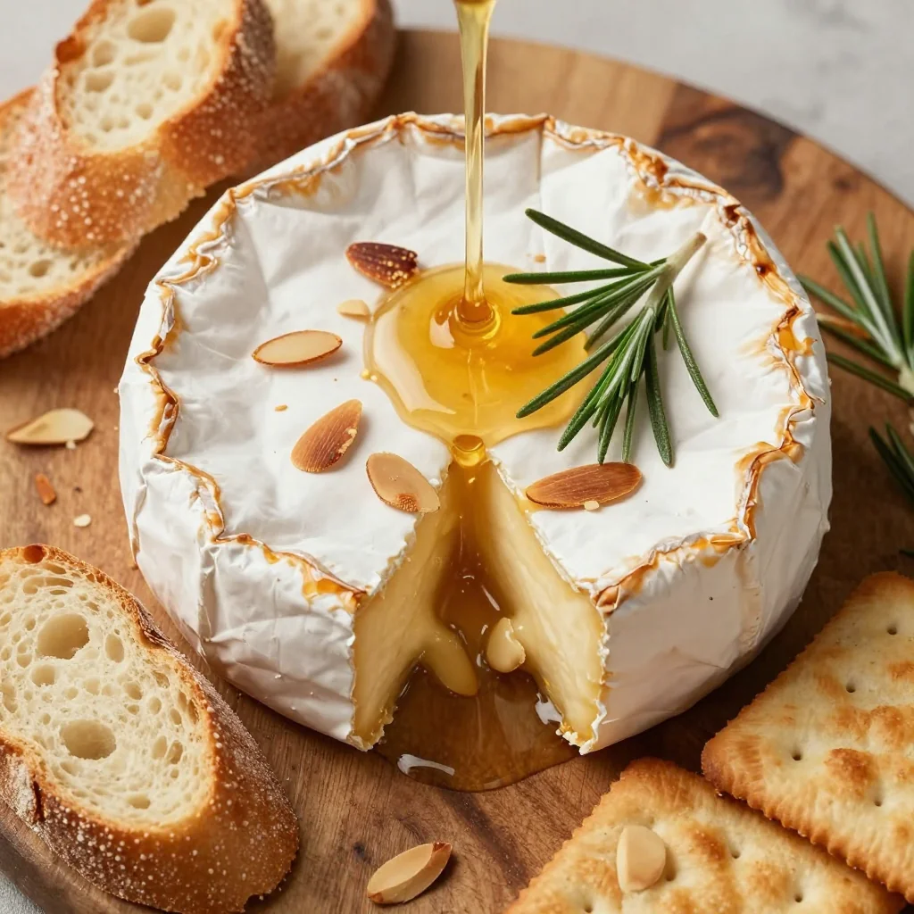 baked brie with honey and almonds for festive appetizers