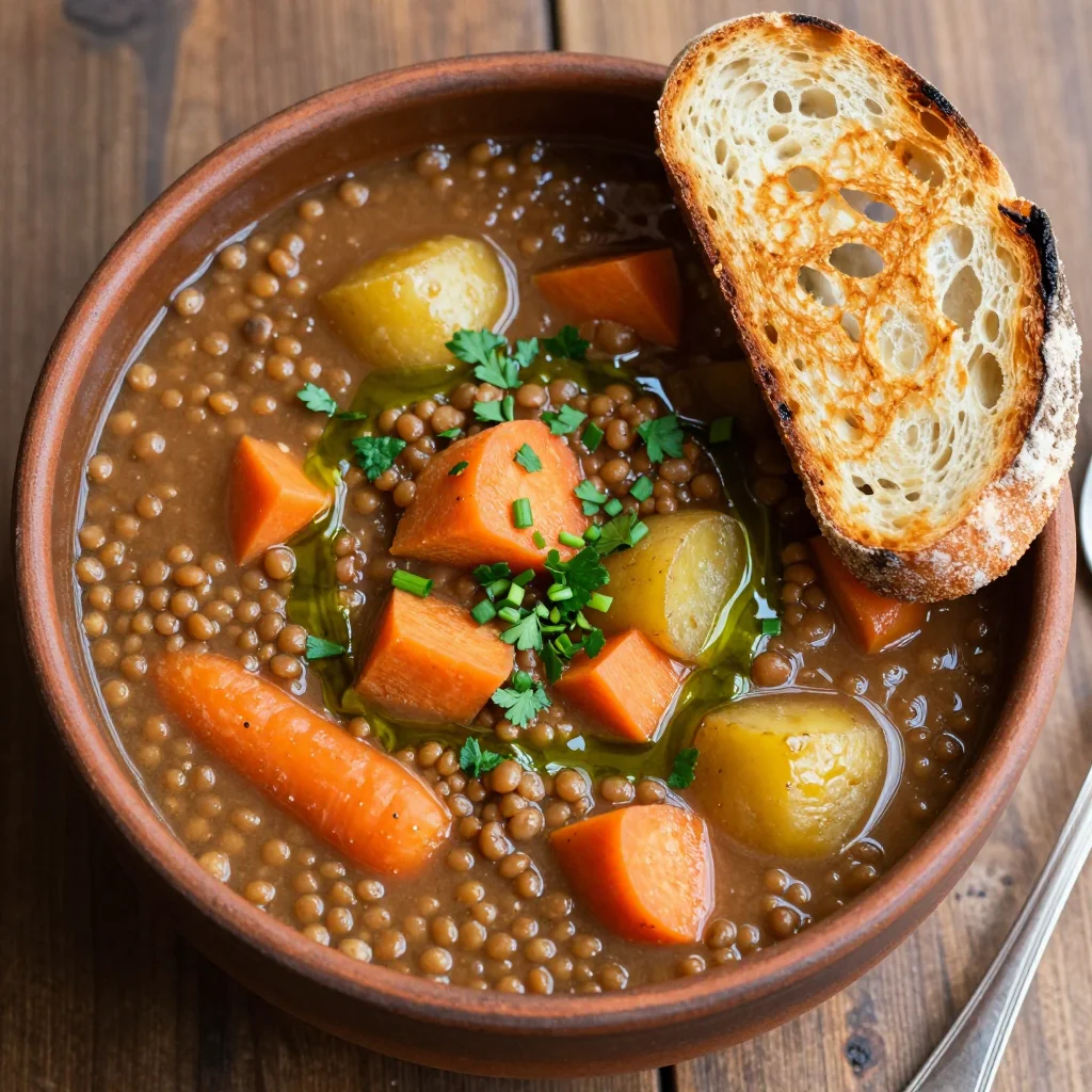 batch cookfriendly lentil and root vegetable soup with fresh herbs