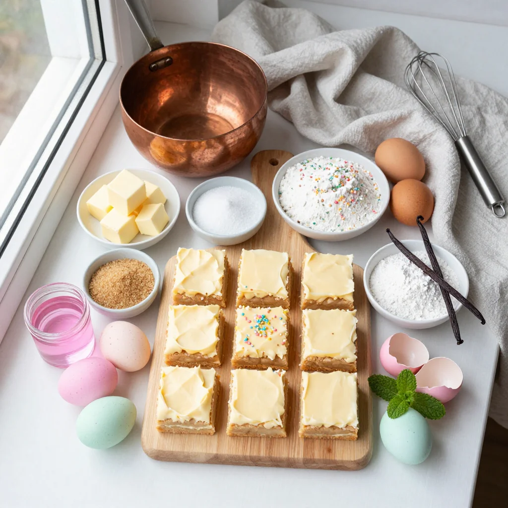 All ingredients for Easter Egg Sugar Cookie Bars with Cream Cheese Frosting