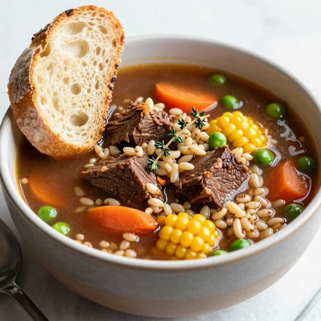Winter Beef and Barley Soup with Canned Vegetables