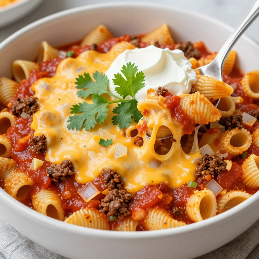 One Pot Cheesy Taco Pasta for Cozy NFL Playoff Nights