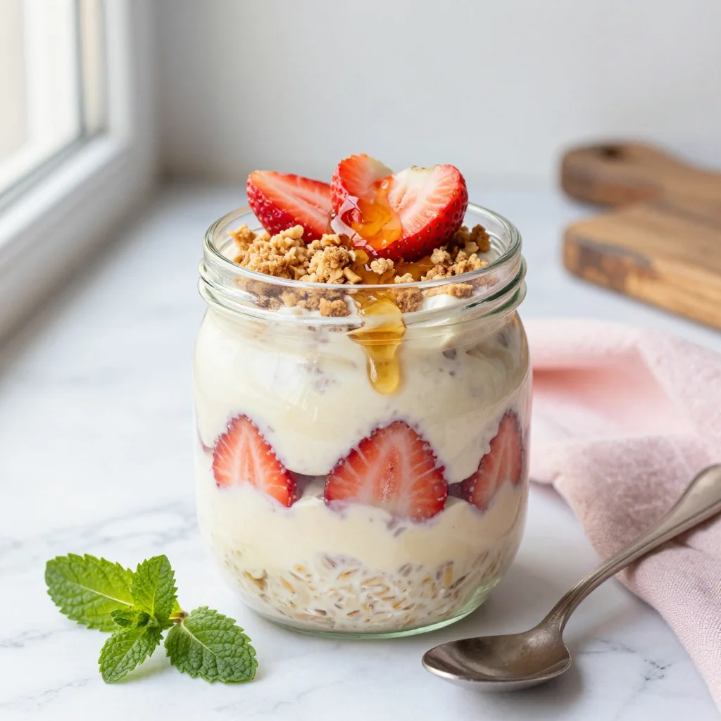 Strawberry Cheesecake Overnight Oats for Healthy Breakfast