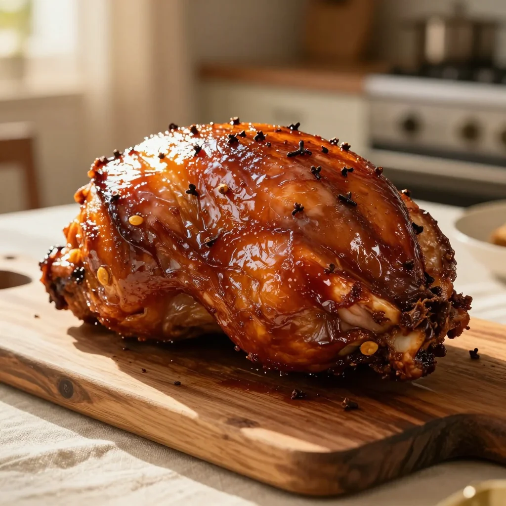 Brown Sugar Glazed Ham with Cloves and Pineapple