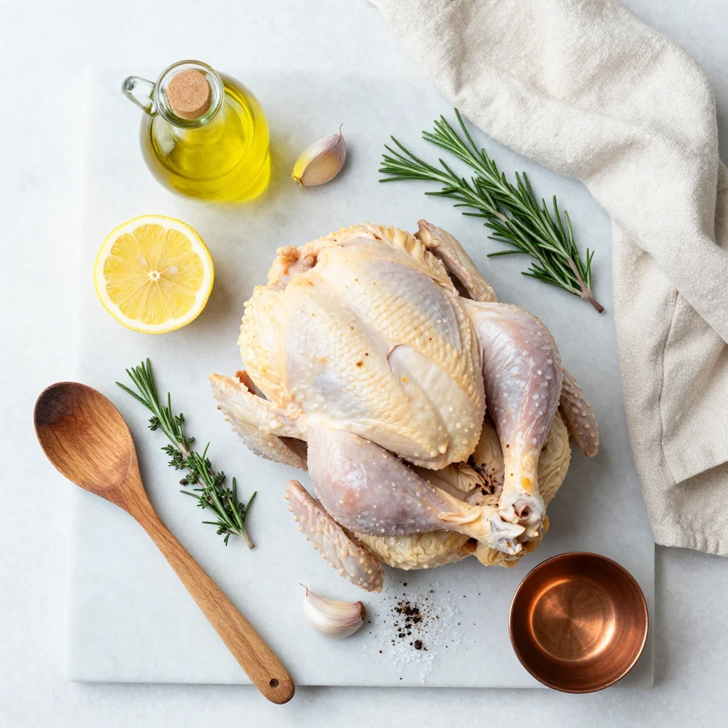All ingredients laid out for Lemon Garlic Roast Chicken