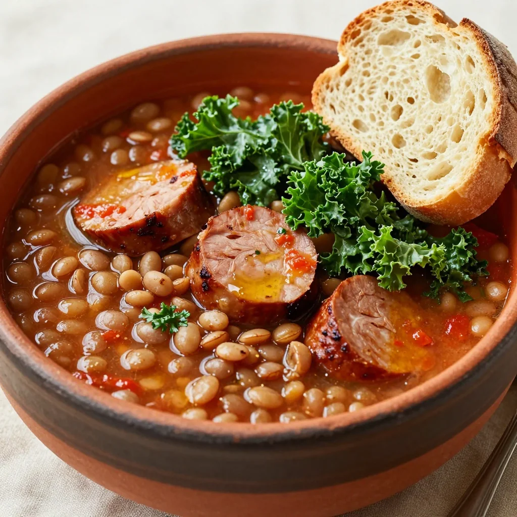 High Protein Lentil and Sausage Soup for a Healthy Reset