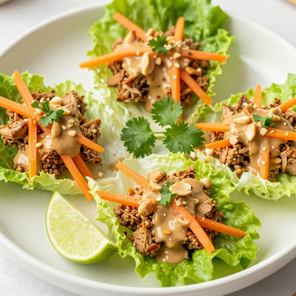 Low Carb Turkey Lettuce Wraps with Peanut Sauce