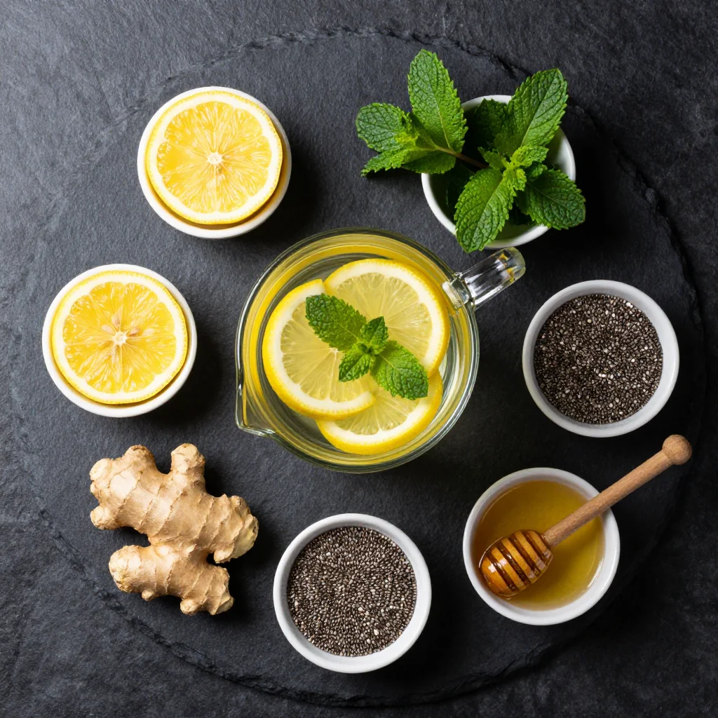 Fresh lemons, filtered water, and optional herbs for detox lemon water