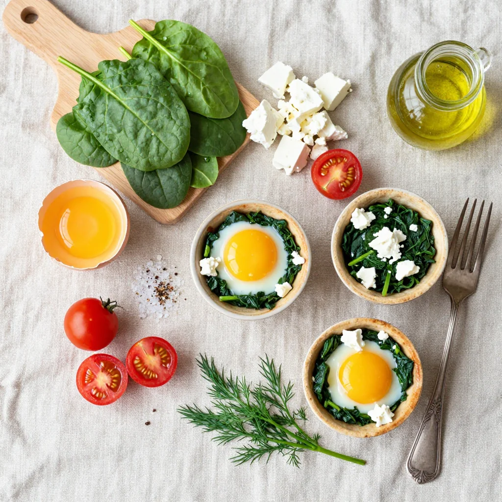 All ingredients for Breakfast Egg Muffins with Spinach Feta and Tomato