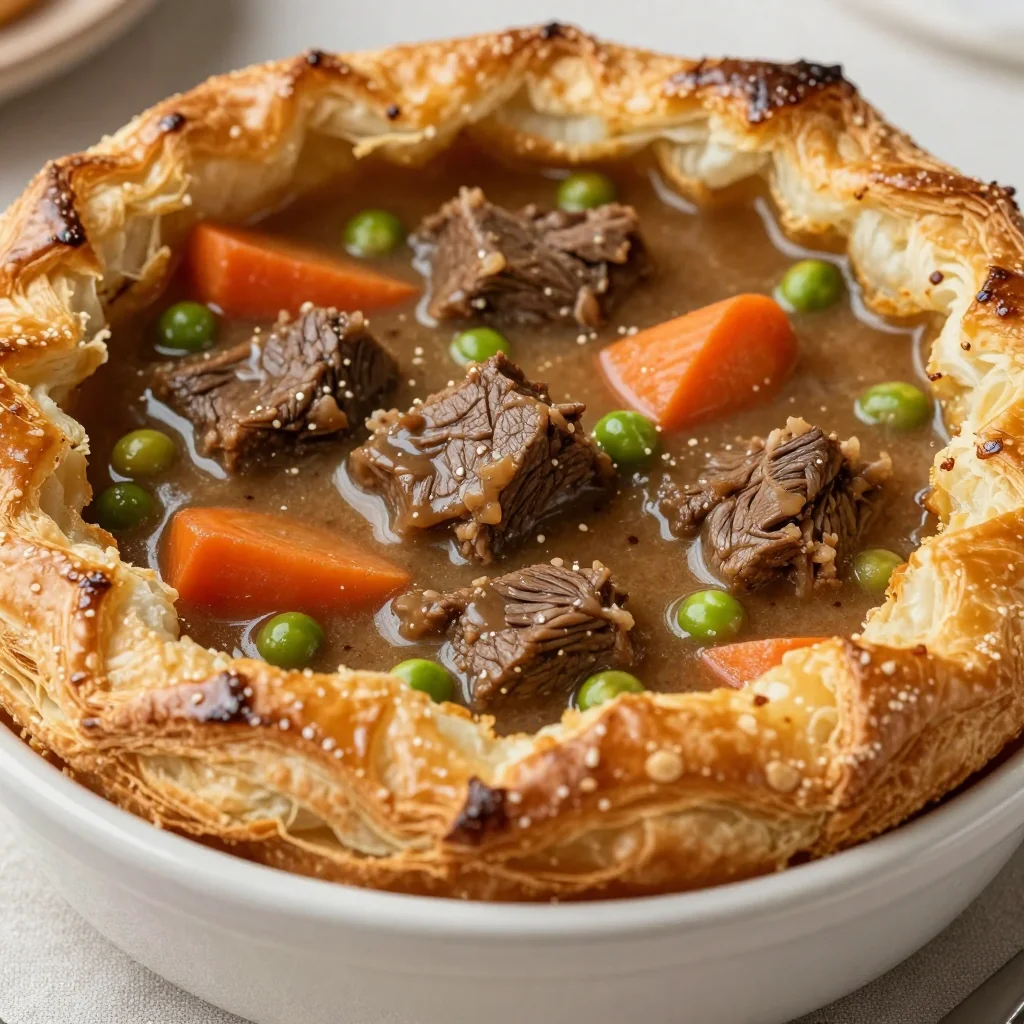 Cozy Beef Pot Pie with Puff Pastry Crust Top