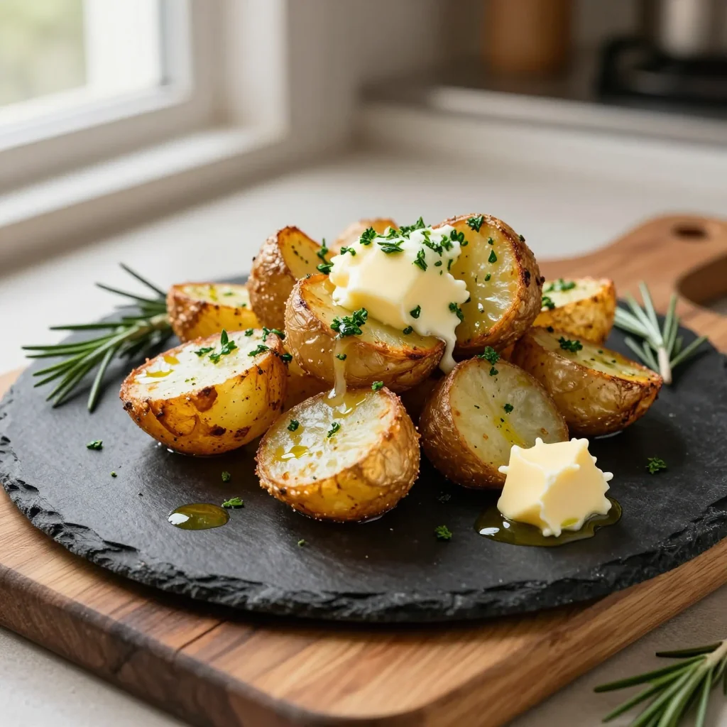 Crispy Smashed Potatoes with Garlic and Herb Butter