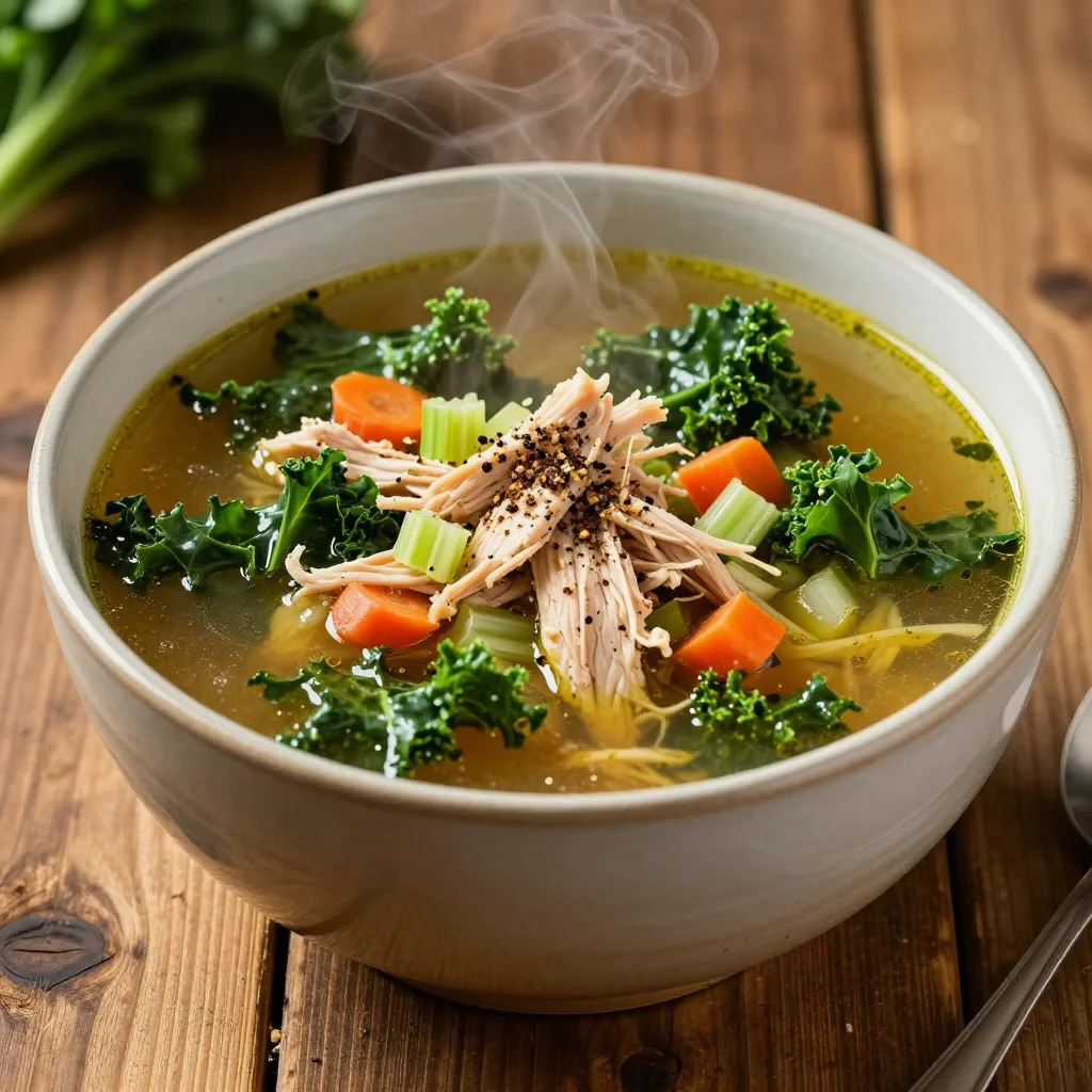 healthy high protein chicken and kale soup for cold winter days