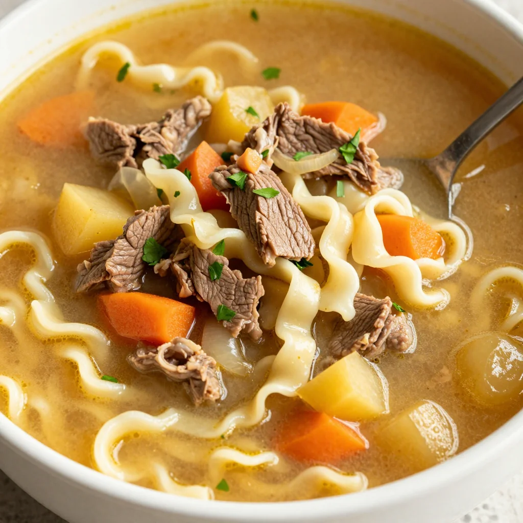 Winter Comfort Slow Cooker Beef and Noodle Soup with Parsnips