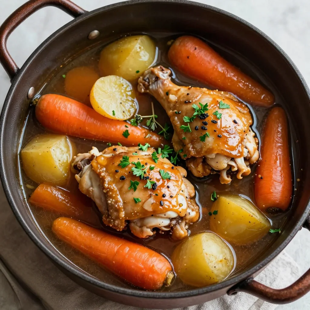 comforting one pot chicken and root vegetable stew with fresh herbs